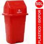 Imagem de Lixeira Plástica Vermelha com Tampa Vai-Vem 50 Litros - Para coleta seletiva: PLÁSTICO