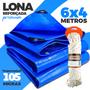 Imagem de Lona Azul Carreteiro Caminhão Piscina Impermeável 6x4 Metros 105g Reforçada Multiuso + Corda