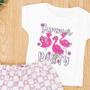 Imagem de Look Verão: Conjunto Infantil Flamingos Creme - Meninas