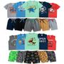 Imagem de Lote 12 peças de roupas para Menino infantil Conjunto 6 blusa e regata + 6 shorts de Verão