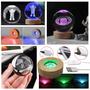 Imagem de Luminária Decorativa com Bola de Vidro 6cm e Base de Madeira Pinus com Luz LED RGB Colorida 35232