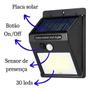 Imagem de Luminária Solar de Parede com 30 Leds Sensor de Movimento