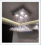 Imagem de Lustre de cristal base inox quadrado luminaria iluminação e decoração sala de jantar estar e quarto