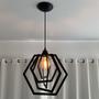 Imagem de Lustre Luminária Pendente Madeira Sala Quarto Cozinha Balcão Hexágono Preto