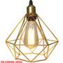 Imagem de Lustre Pendente Aramado Triplo Diamante Dourado Cabo Regulável Luminária Agp Ilumini Retro