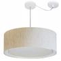 Imagem de Lustre Pendente Cilíndrico Com Desvio Linho Bege MJ-4317 Para Mesa de Jantar e Estar
