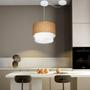Imagem de Lustre Pendente Cilíndrico Com Desvio Palha e Branco MJ-4365 Para Mesa de Jantar e Estar