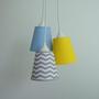 Imagem de Lustre Pendente Luminária Tripla Chevron Cinza, Azul Bebê e Amarelo 