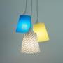 Imagem de Lustre Pendente Luminária Tripla Tecido Chevron Cinza, Azul Turquesa e Amarelo 