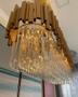 Imagem de Lustre Pendente Retangular Estrutura Dourada Com Cristais