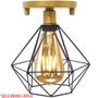 Imagem de Lustre Teto Plafon Industrial Aramado Diamante Preto Retrô Luminária Vintage Dourado Agp Ilumini