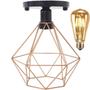 Imagem de Lustre Teto Plafon + Lâmpada Led Industrial Aramado Diamante Cobre Rose Gold Retrô Luminária Preto