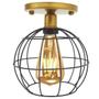 Imagem de Lustre Teto Plafon + Lâmpada Led Industrial Aramado Globo Preto Retrô Luminária Vintage Dourado