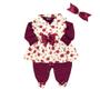 Imagem de Macacão com Vestido e Faixa de Cabelo Floral Marsala 03 Peças