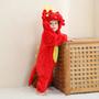 Imagem de Macacão Fantasia Infantil Iverno Frio Bebê Ursinho Dragão Dinossauro Vermelho