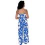 Imagem de Macacão Feminino Longo Pantalona Alcinha Decote V Floral Casual Acinturado Moderno Fresquinho Alcinha Estampado Festa Natal Virada do Ano