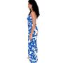 Imagem de Macacão Feminino Longo Pantalona Alcinha Decote V Floral Casual Acinturado Moderno Fresquinho Alcinha Estampado Festa Natal Virada do Ano