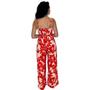 Imagem de Macacão Feminino Longo Pantalona Alcinha Decote V Floral Casual Acinturado Moderno Fresquinho Alcinha Estampado Festa Natal Virada do Ano