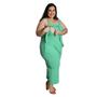 Imagem de Macacão Grávida Plus Size Pantacourt Pós Parto Verde Canelado Linda Gestante