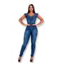 Imagem de Macacão  longo feminino jeans com lycra  tipo skinny  em lavagem escura