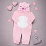 Imagem de Macacão para Bebê Em Plush Com Capuz Bordado Pig Rosa Claro