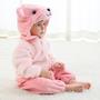 Imagem de Macacão Pijama Frio Inverno Fantasia Infantil de Bebê Urso Ursinho Rosa e Marrom (COD.000531)