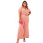 Imagem de Macacão Plus Size longo feminino com cinto pantalona elegante em linho confortável