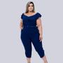 Imagem de Macaquinho Feminino Plus Size Pantacourt Ciganinha Com Cinto