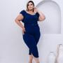 Imagem de Macaquinho Feminino Plus Size Pantacourt Ciganinha Com Cinto