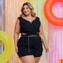 Imagem de Macaquinho Plus Size Com Cinto Corrente Aberto Lateral 0440