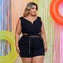 Imagem de Macaquinho Plus Size Com Cinto Corrente Aberto Lateral 0440