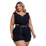 Imagem de Macaquinho Plus Size Com Cinto Corrente Aberto Lateral 0440