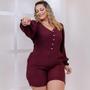 Imagem de Macaquinho Plus Size Feminino Curto Manga Longa com botões