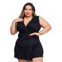 Imagem de Macaquinho Plus Size Shorts Saia C Cinto Fivela Dourada 0566