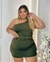 Imagem de Macaquinho Plus Size Um Ombro Short Saia c Cinto 0454