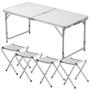 Imagem de Maleta mesa dobrável alumínio portátil 4 cadeiras grande 120x60cm altura ajustável camping praia banquinhos