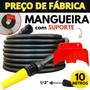Imagem de Mangueira Jardim 10 Metros Grossa 1/2" Reforçada Resistente Flexivel com Esguicho Conector Kit Completo com Suporte de Parede Enrolador