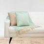 Imagem de Manta para sofá Jaccard com franjas 1,40x1,80 + 2 capas - Verde Água/ Dourado