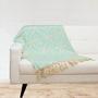 Imagem de Manta para sofá Jaccard com franjas 1,40x1,80 + 2 capas - Verde Água/ Dourado