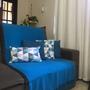 Imagem de Manta Xale para sofá / cama 1,5x2,2m AZUL ROYAL tear artesanal decorativa protetora