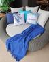 Imagem de Manta Xale para sofá / cama 1,5x2,2m AZUL ROYAL tear artesanal decorativa protetora