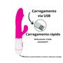 Imagem de Massageador Feminino Dupla Penetração Ponto G e Estimulador Rosa de Silicone 30 Modos de Vibração Duplo Motor Ema 19.5x3.5cm  Sex Shop