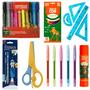 Imagem de Material Escolar Completo 37 Itens Com Kit Geometrico Tesoura Caneta Colorida - Leo e leo