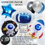 Imagem de Mega Kit, Balão Astronauta 75cm+ Balão Foguete 70cm+ 2 Estrelas Metalizadas 45cm +150 Balões Cromados Brilhantes N9