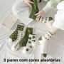 Imagem de Meias Femininas Verdes de Desenho Animado - 5 Pares Confortáveis para Todas as Estações