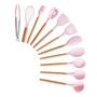 Imagem de Melhor silicone cozinhar utensílio conjunto de madeira lidar com espátula sopa colher escova concha ROSA