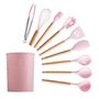 Imagem de Melhor silicone cozinhar utensílio conjunto de madeira lidar com espátula sopa colher escova concha ROSA