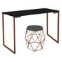 Imagem de Mesa Aparador Stan Industrial Buffet Balcão com Puff Luna material sintético Cinza Bronze Tampo Preto - Ahz Móveis