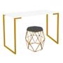 Imagem de Mesa Aparador Stan Industrial Buffet Balcão com Puff Luna material sintético Cinza Dourado Tampo Branco - Ahz Móveis