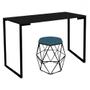 Imagem de Mesa Aparador Stan Industrial Buffet Balcão com Puff Luna Suede Azul Turquesa Preto Tampo Preto - Ahazzo Móveis